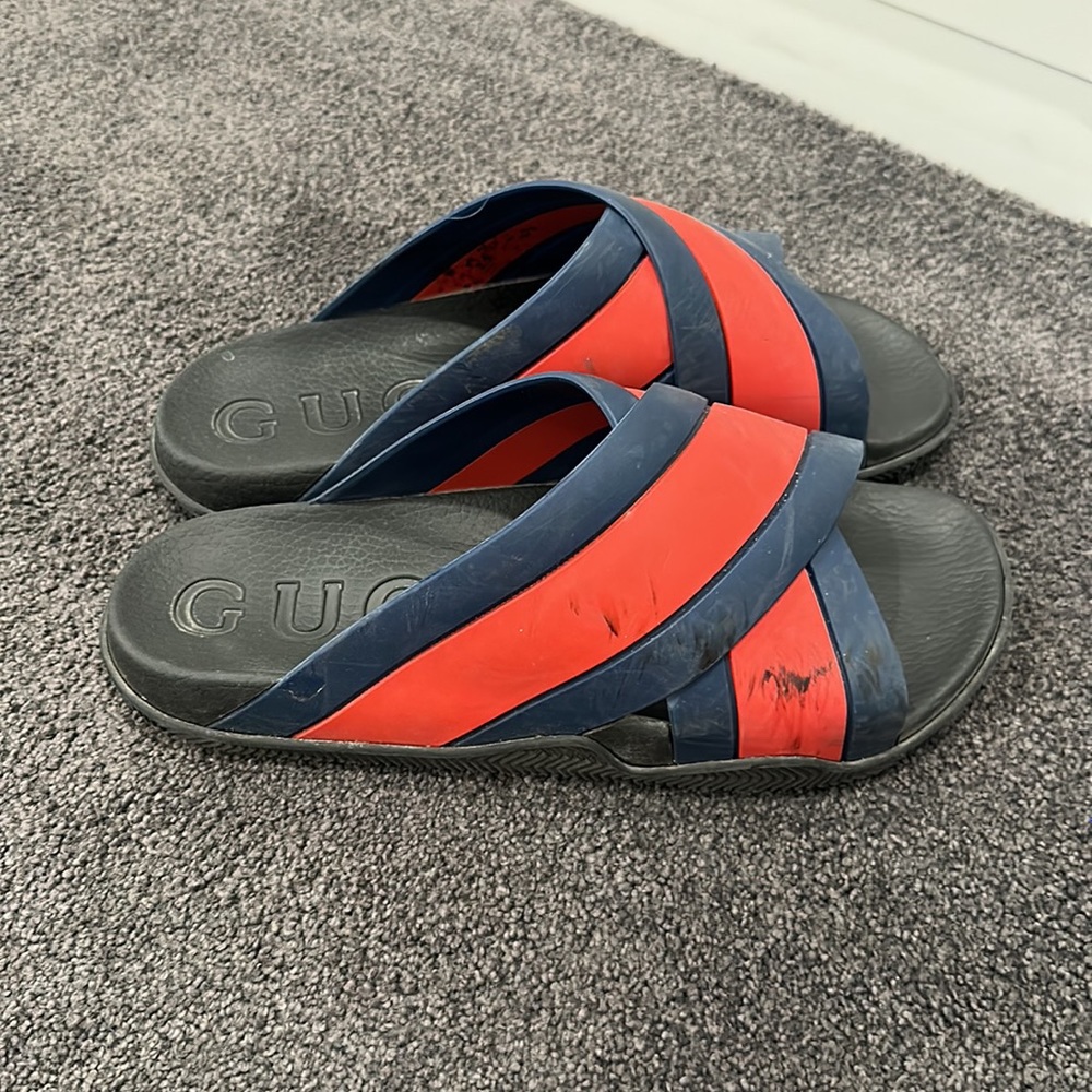 Men's Red and Blue Gucci Slide Sandals - Picture 2 of 4